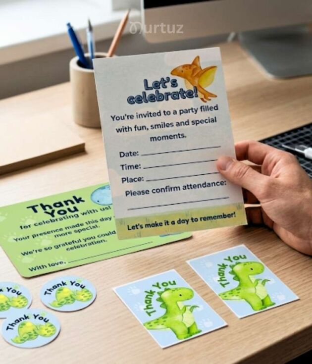 Baby Dinosaur – Invitations & Thank You Card Pack