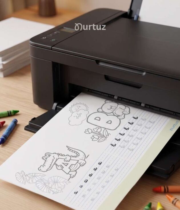 Creative Seed My First Cursive Alphabet printable workbook for kids with alligator illustration by Nurtuz