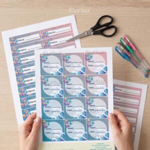 Printable ocean themed school labels and personalized name tags for kids supplies by Nurtuz.