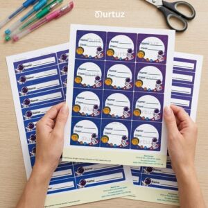 Printable galaxy school labels for kids supplies by Nurtuz.
