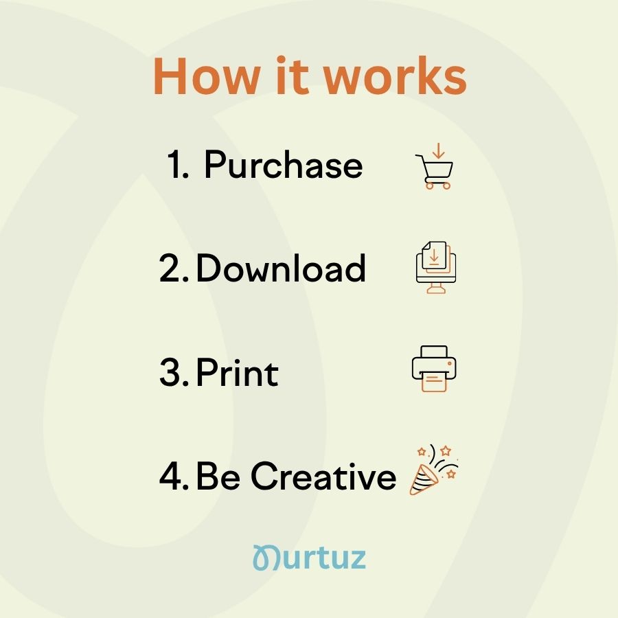 Creative Seed - Little Words of Gratitude - Mini Book 6 Four easy steps to use Nurtuz printable activities: 1. Purchase, 2. Download, 3. Print, and 4. Be Creative. Simple instructions for digital Thanksgiving printables.